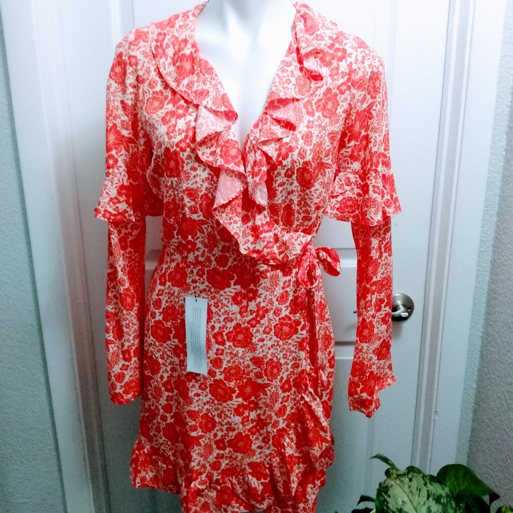 NWT TopShop Red Floral Wrap Dress sz 6